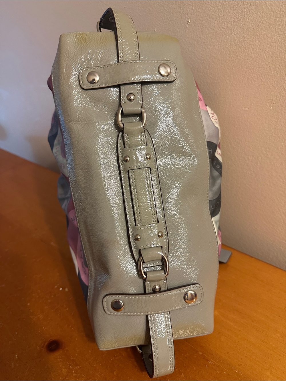 Coach Gray Satchel with Pink and Gray Circle Print - Picture 2 of 6